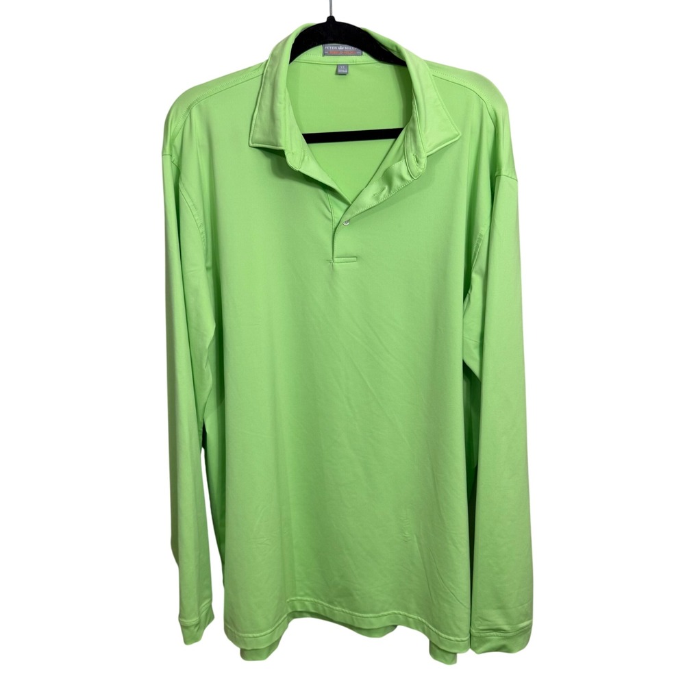 Peter Millar Summer Comfort Lime Green Long Sleeve Polo Shirt Mens XL Stretch